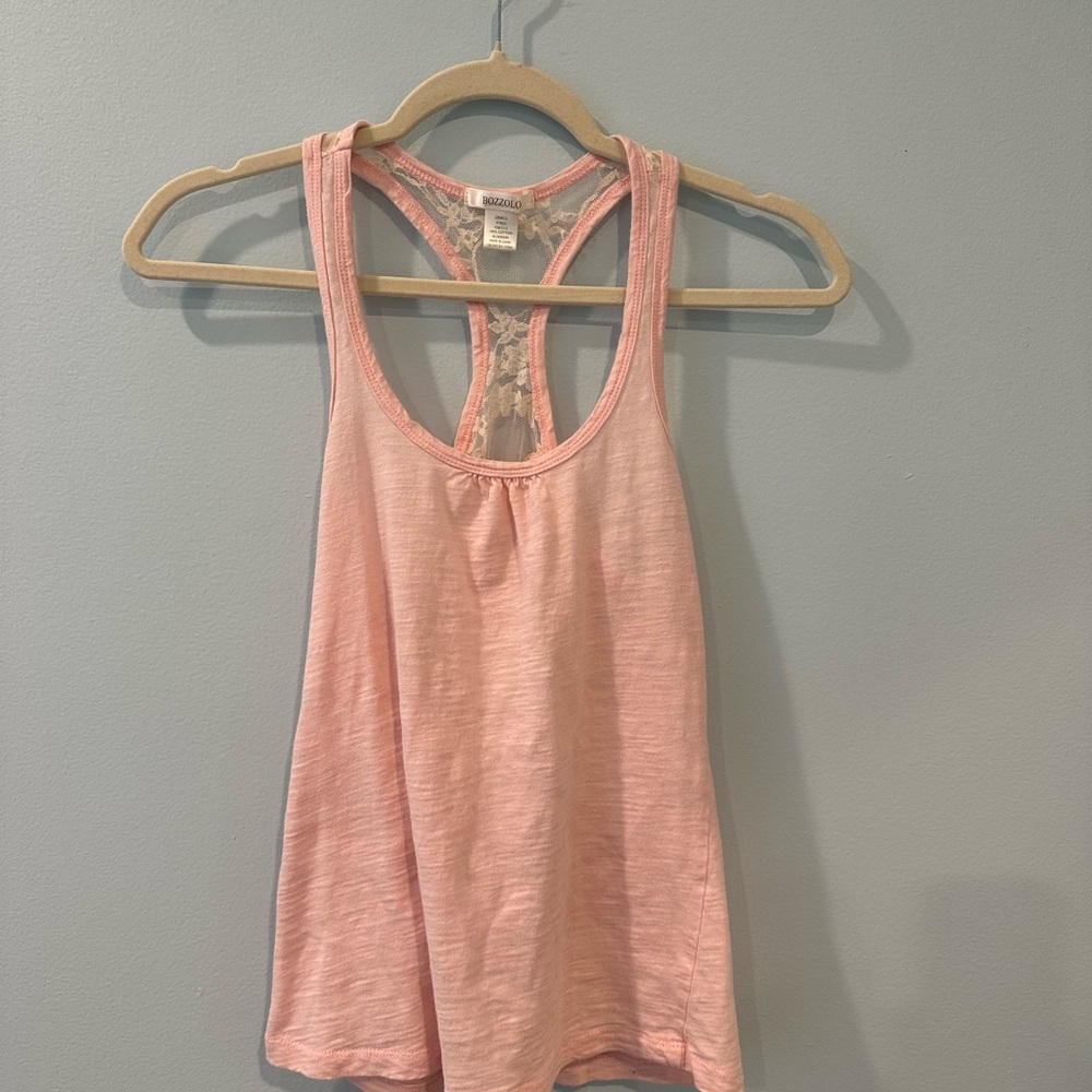 Pink Lace-Back Tank Top